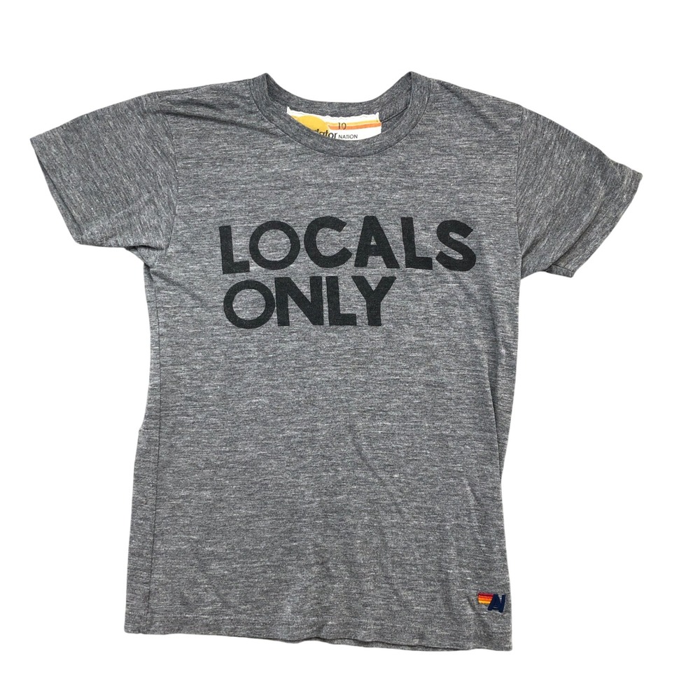 Aviator Nation T Shirt Kids 10 Unisex Gray Locals Only Graphic Tee Short Sleeve
